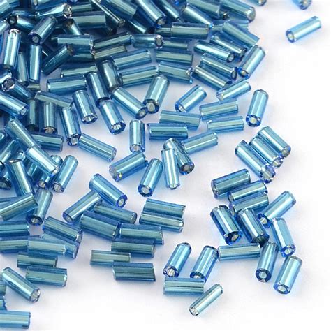 Honeyhandy Glass Bugle Beads Silver Lined Dodger Blue X Mm