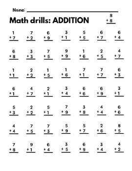 Math Drill Addition Worksheet By BalesTreasures TPT