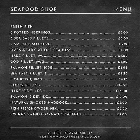 Menu at Mourne Seafood Bar, Belfast, 34-36 Bank St