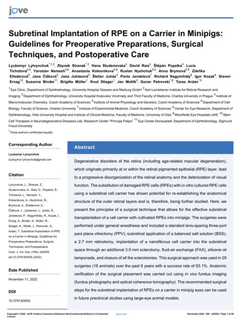 PDF Subretinal Implantation Of RPE On A Carrier In Minipigs