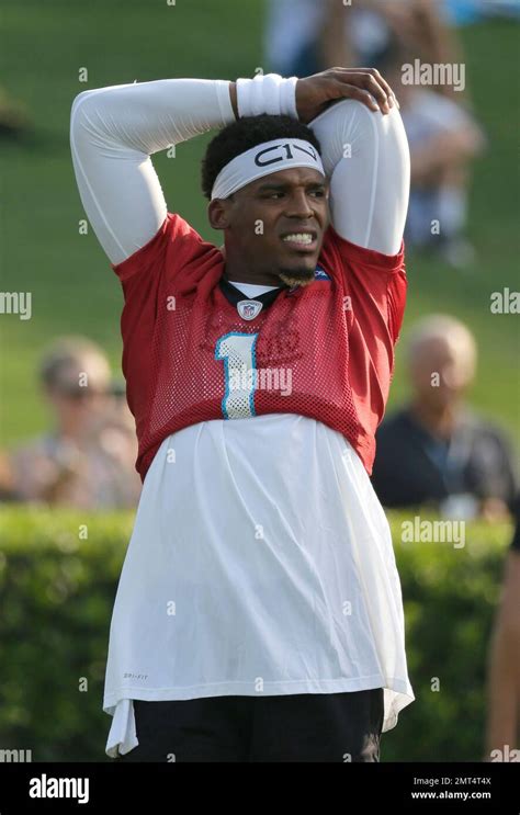 Carolina Panthers Cam Newton Stretches During Practice At Training