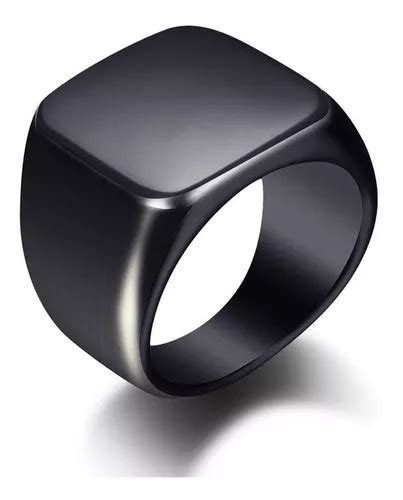 Anillo Negro Cuadrado Elegante Acero Inoxidable Cuotas sin interés