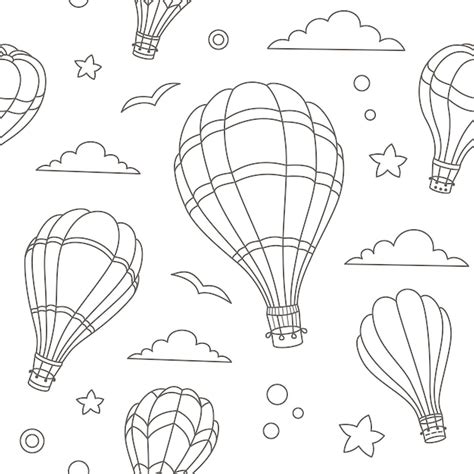 Premium Vector Seamless Pattern Of Colorful Hot Air Balloons On The Blue Sky