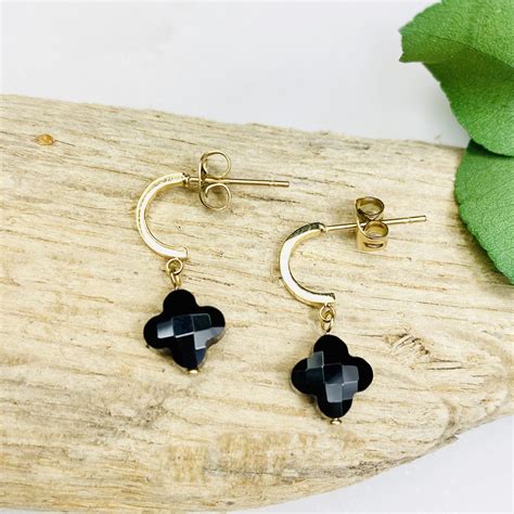 Boucles d oreilles dormeuses Velasquez ZAG Acier doré onyx Papaie