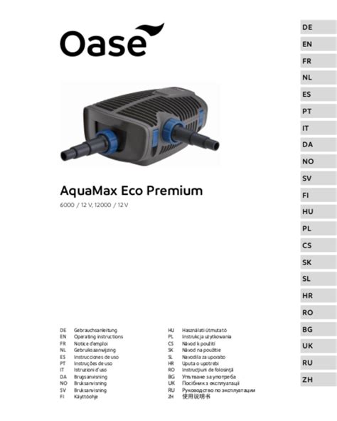 Oase Aquamax Eco Premium V Handleiding Nederlands