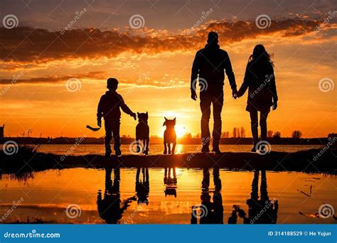 Familia Feliz Saltando Al Atardecer Stock de ilustración Ilustración