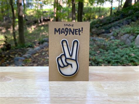 Peace Sign Hand Magnet Laser Cut Wood Peace Sign Magnet Etsy