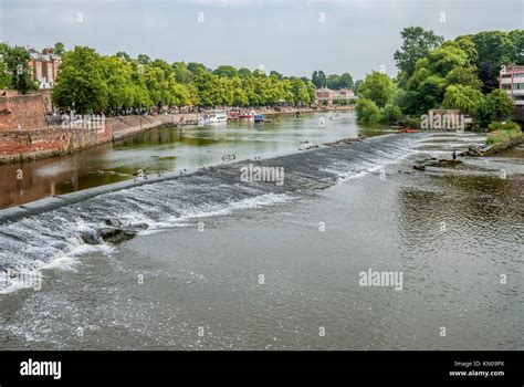 The Chester Weir At The Old Dee Bridge Across River Dee In Chester