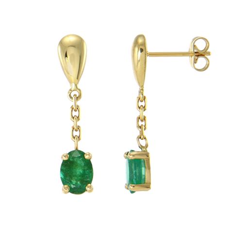 Boucles D Oreilles Pendantes Or Jaune Emeraude Ref