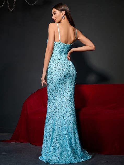 Backless Sequin Floor Length Formal Dress SHEIN UK