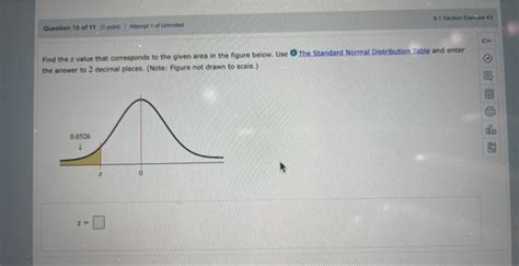 Solved Find The Z Value That Corresponds To The Given Ar