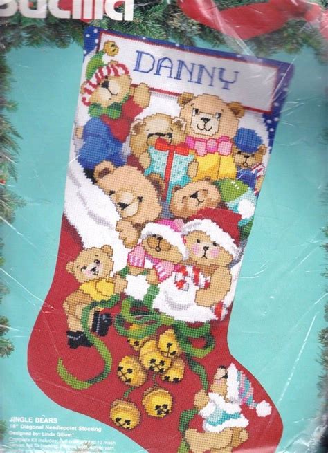 Bucilla Jingle Bears Christmas Holiday Teddy Needlepoint Etsy Needlepoint Christmas Stocking