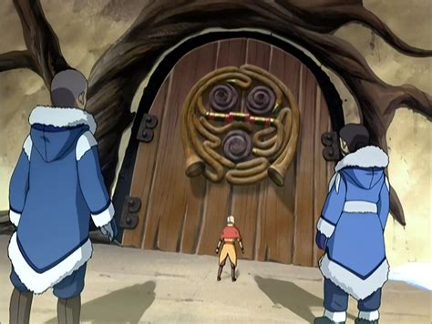 Avatar Aang Katara And Sokka Watching The Southern Air Temple Sanctuary Doors Unlock Avatar