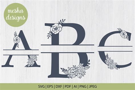 Prints Art And Collectibles Floral Split Letters A Z Svg Floral Split