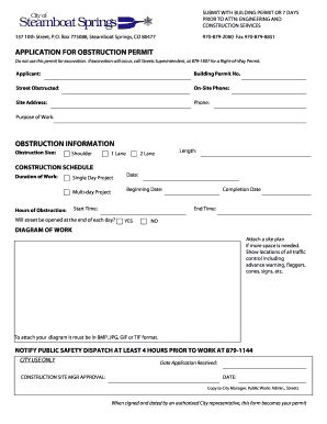 Fillable Online Steamboatsprings Application For Obstruction Permit Fax