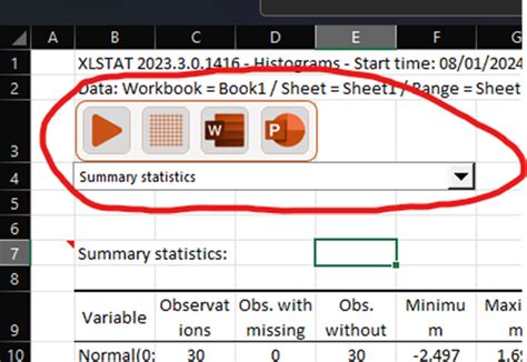 XLSTAT no puede añadir la lista de resultados en la parte superior del