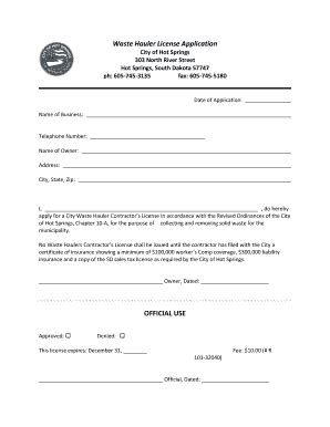 Fillable Online Hs Sd Waste Hauler License Application Hs Sdorg Fax