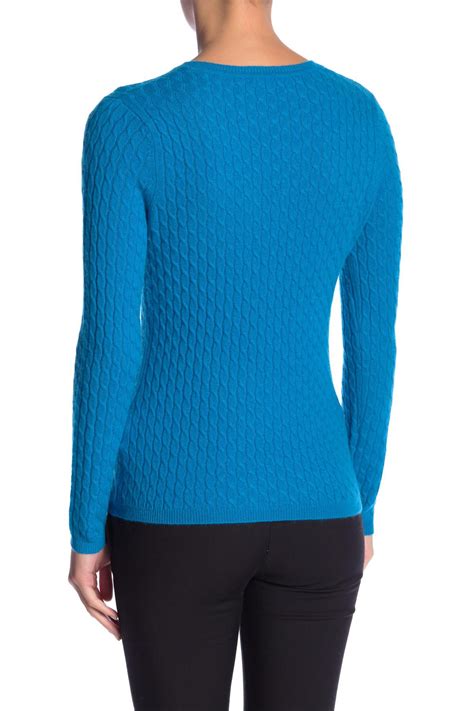 In Cashmere Cable Knit Cashmere Sweater In Deep Turquoise Blue Lyst