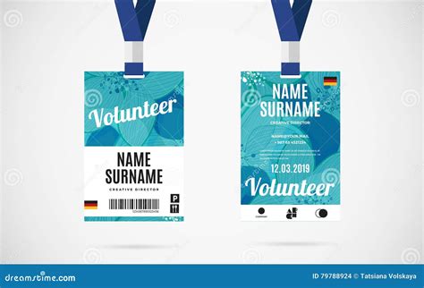 Event Volunteer Id Card Set Vector Design Illustration Stock Vector