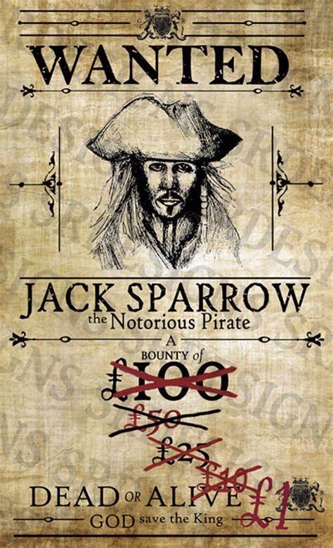 Printable Pirates Of The Caribbean Wanted Poster Jack Sparrow