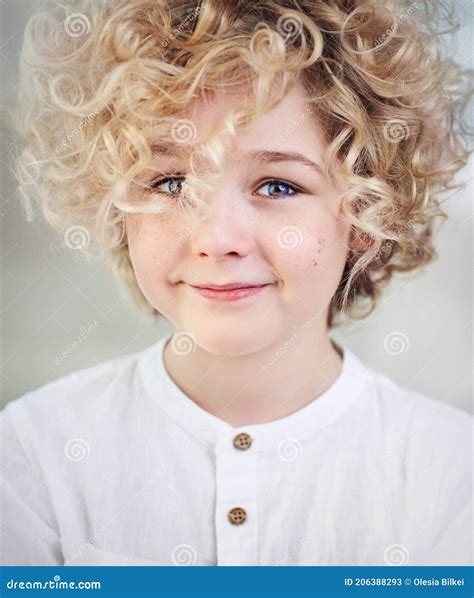 Portrait Of Beautiful Happy Blonde Boy With Curly Hair Stock Image