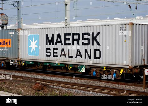 Maersk Sealand Shipping Container On Train At Rugby Uk Stock Photo