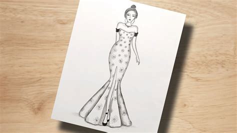 Cómo dibujar una hermosa niña con hermoso vestido Dibujo a lápiz