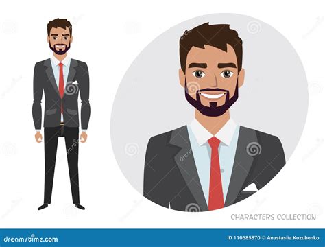 Businessman With Beard In Formal Suit Full Length Portrait Of Cartoon