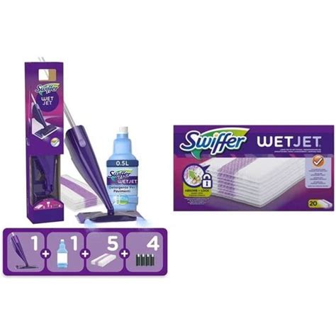 Swiffer Wetjet Kit Complet Balai Kit Lingettes Nettoyant Liquide