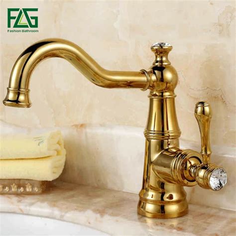 Flg Gold Plated Basin Faucets Cold And Hot Single Lever Crystal Faucet Handles Golden Classic