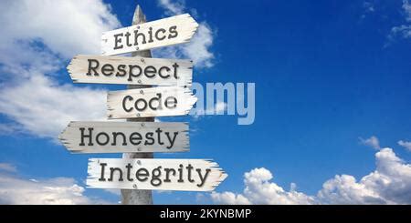 Ethics Respect Code Honesty Integrity Outline Signpost With Five