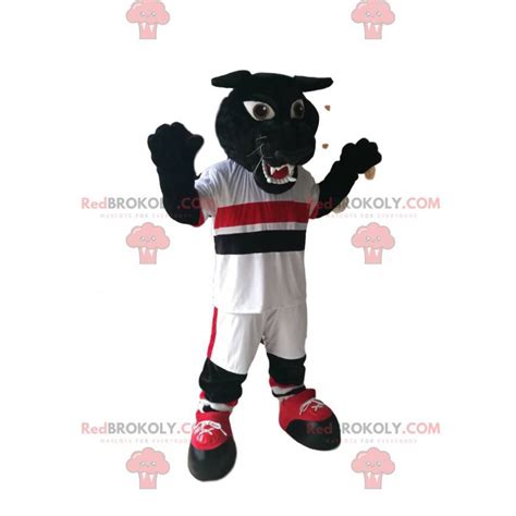 Black panther mascot with white sportswear