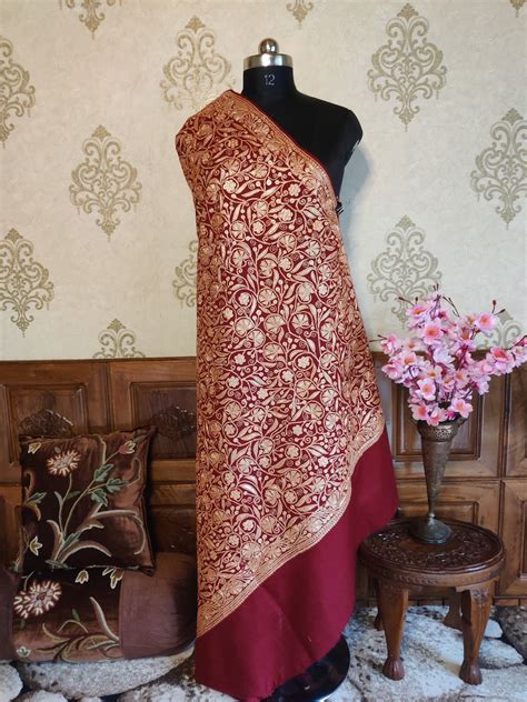 Kashmiri Shawl, Embroidery Woolen Shaw, Spring Shawl, Floral ...