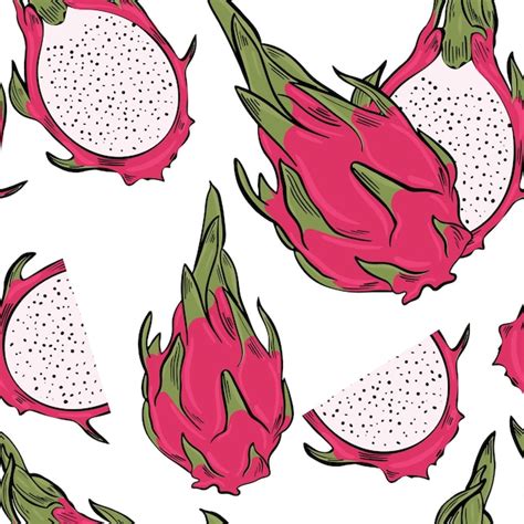 Premium Vector Dragon Fruit Seamless Tropical Pattern Background With