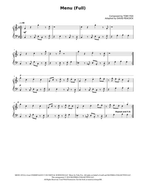 Menu Full Undertale Complete Piano Sheet Music Sheet Music For Piano Solo