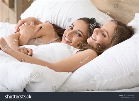 Happy Lesbian Couple Lying Bed Stock Photo 1438723958 Shutterstock