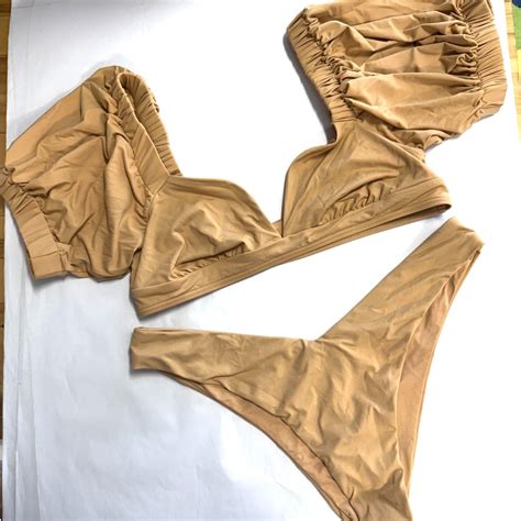 We Wore What Nude Bikini W Puff Sleeve Top Sz Small Gem