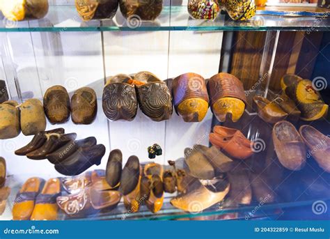 Traditional Wooden Clogs In Clog Museum And Wooden Shoe Workshop At