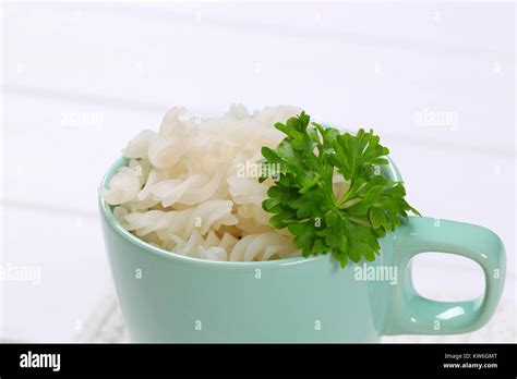 Cup Of Cooked Rice Pasta Fusilli Close Up Stock Photo Alamy