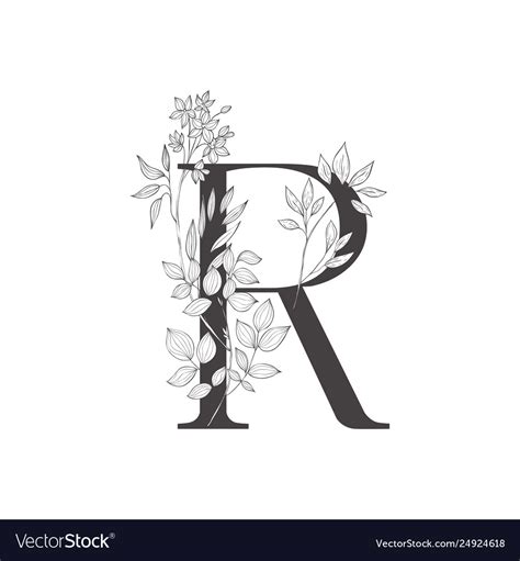 Floral Botanical Alphabet Letter With Plants And Vector Image