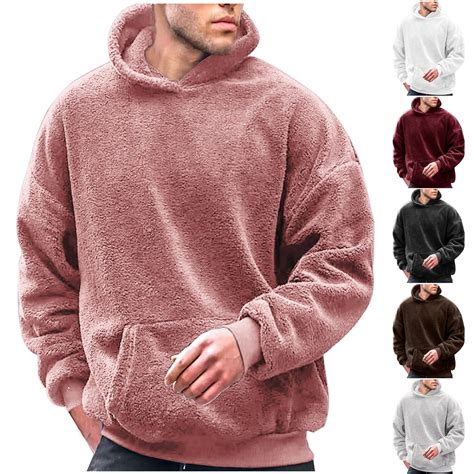 Apexfwdt Mens Fuzzy Sherpa Hoodie Sweatshirt Long Sleeve Casual Pullover Fashion Fall Outwear