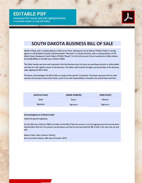 South Dakota Business Bill Of Sale Template In Google Docs Pdf Word