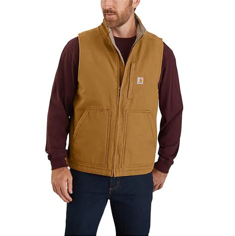 Carhartt Vest Mens 104277 Brn Brown Washed Duck Sherpa Lined Mock Vest