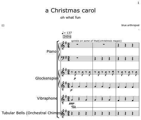 A Christmas Carol Sheet Music For Piano Glockenspiel Vibraphone Tubular Bells Orchestral