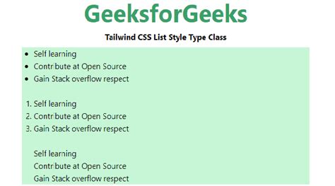 Tailwind Css List Style Type Geeksforgeeks