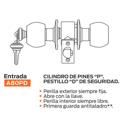 Cerradura Cilíndrica de Pomo Saturno Entrada A80PD Negro Mate Segurex