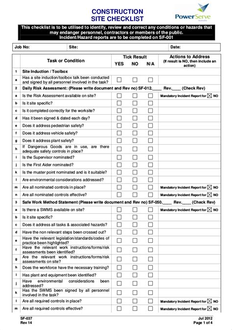 Construction Project Checklist Template