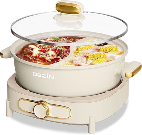 Amazon Dezin Hot Pot Electric With Divider L Double Flavor Shabu Shabu Pot Dual Sided