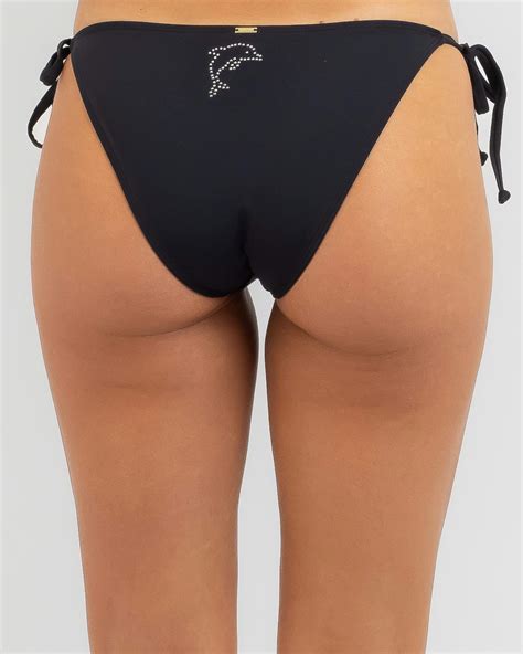 Shop Topanga Marbella Rhinestone Tie Bikini Bottom In Black Fast Shipping Easy Returns