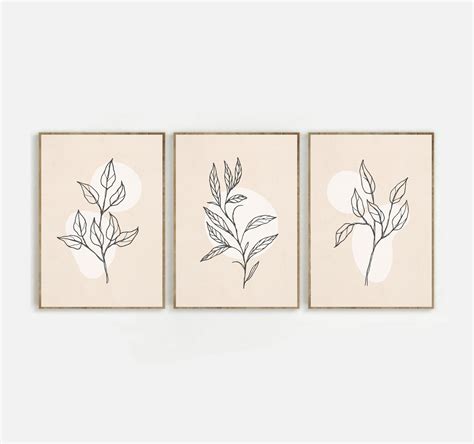 Botanical Prints Neutral Wall Decor Leaf Art Prints Set Of Etsy